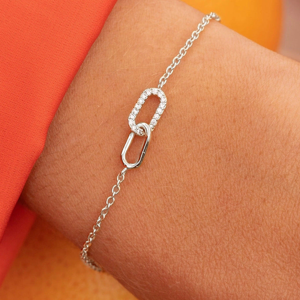 Sterling Silver Double-clasp Cross Bracelet with Zircon