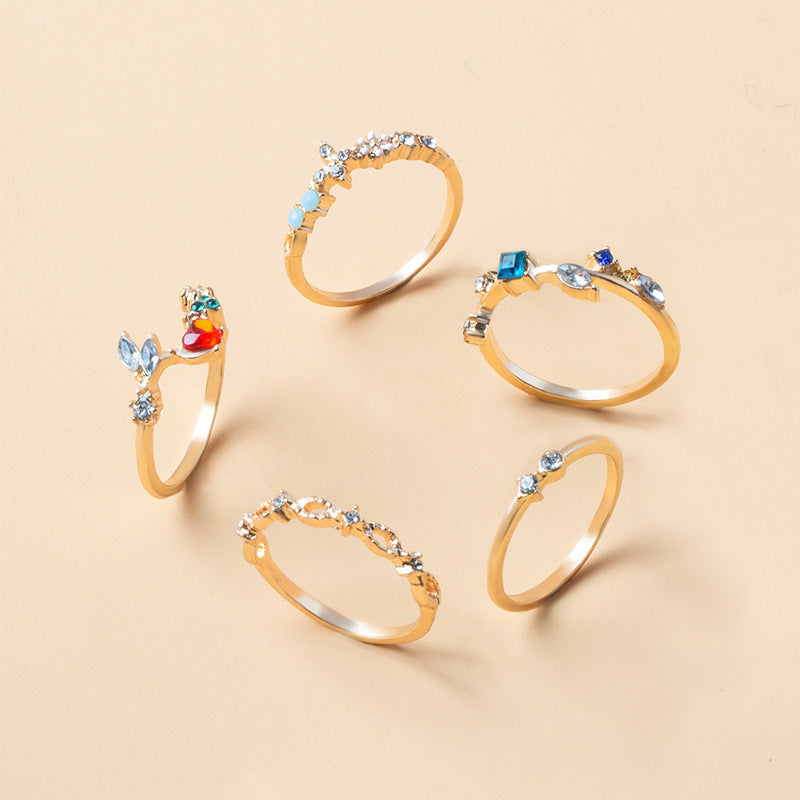 Gold Plated Flower 5-Piece Ring Set