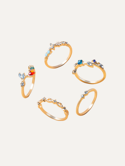 Gold Plated Flower 5-Piece Ring Set