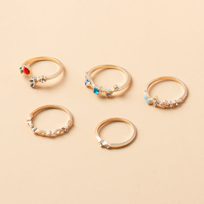 Gold Plated Flower 5-Piece Ring Set