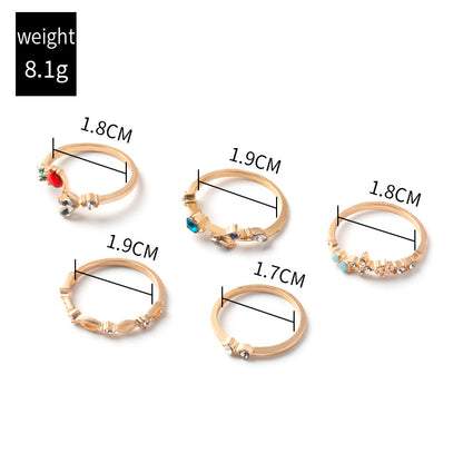 Gold Plated Flower 5-Piece Ring Set