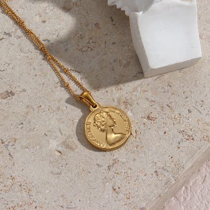 Three-dimensional Embossed Portrait Coin Pendant Simple Collarbone Chain