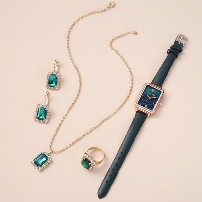 Belt Quartz Watch Necklace Ring Earrings (4pcs/set) Gifts For Women