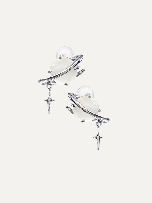 Star Eye Series Lined And Full Of Cat Eye Silver Earrings for Women