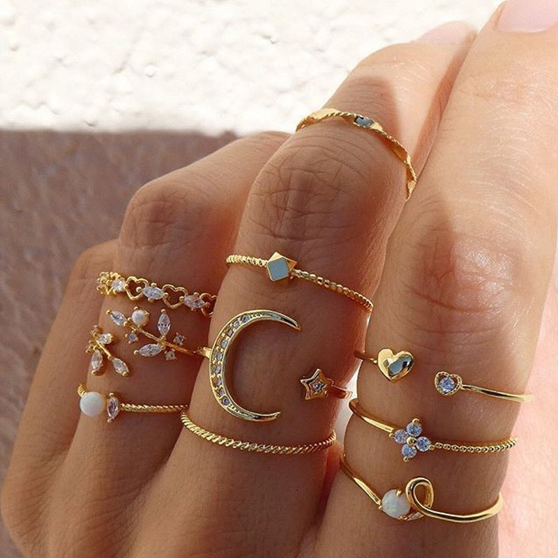 Moon Star Ring Set Of 10