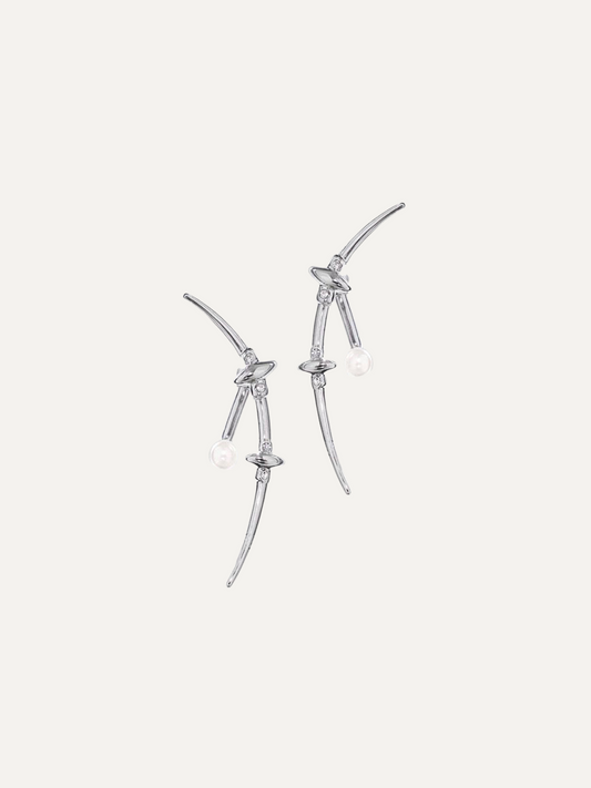 Mechanical Gyro Series Pearl Silver Earrings for Women