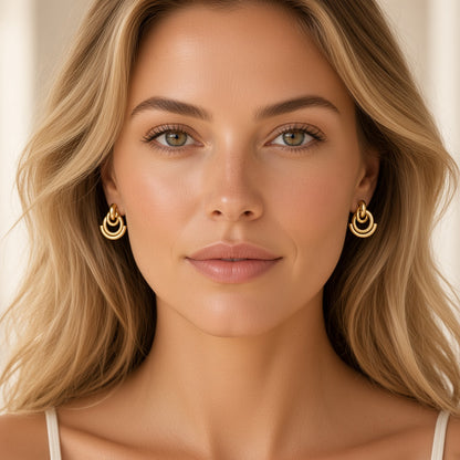 Geometric Interlocking Hoop Earrings – Gold / Silver Crescent Design