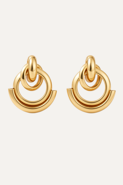 Geometric Interlocking Hoop Earrings – Gold / Silver Crescent Design