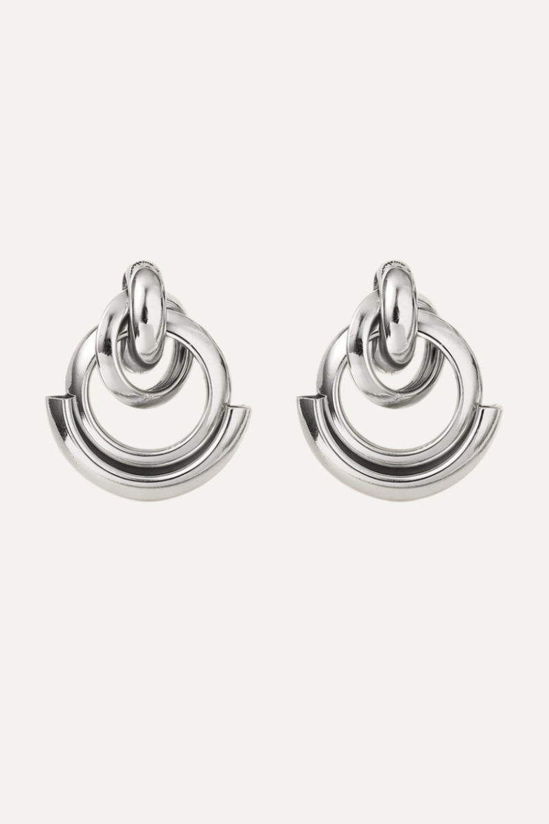 Geometric Interlocking Hoop Earrings – Gold / Silver Crescent Design
