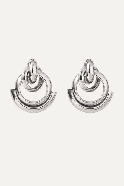Geometric Interlocking Hoop Earrings – Gold / Silver Crescent Design