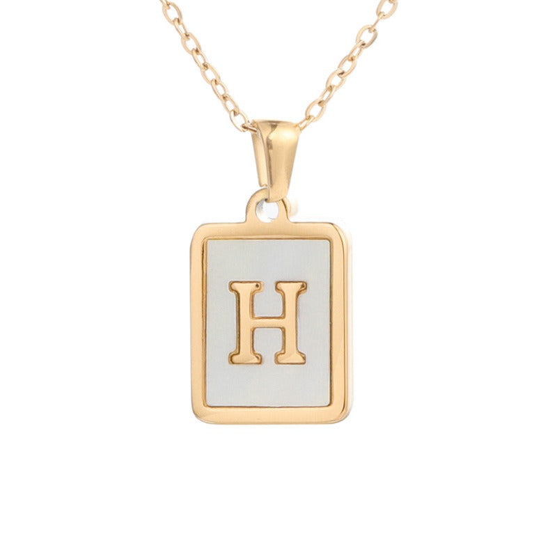 Bubble Letter Necklace Gold Shell Inlaid Titanium Steel English Pendant Necklace