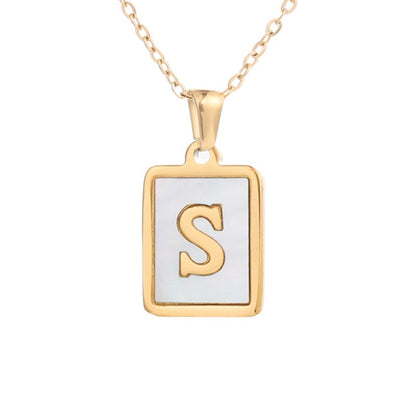 Bubble Letter Necklace Gold Shell Inlaid Titanium Steel English Pendant Necklace