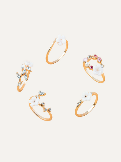 Geometric Flowers and Leaves Ring Set Gifts For Women