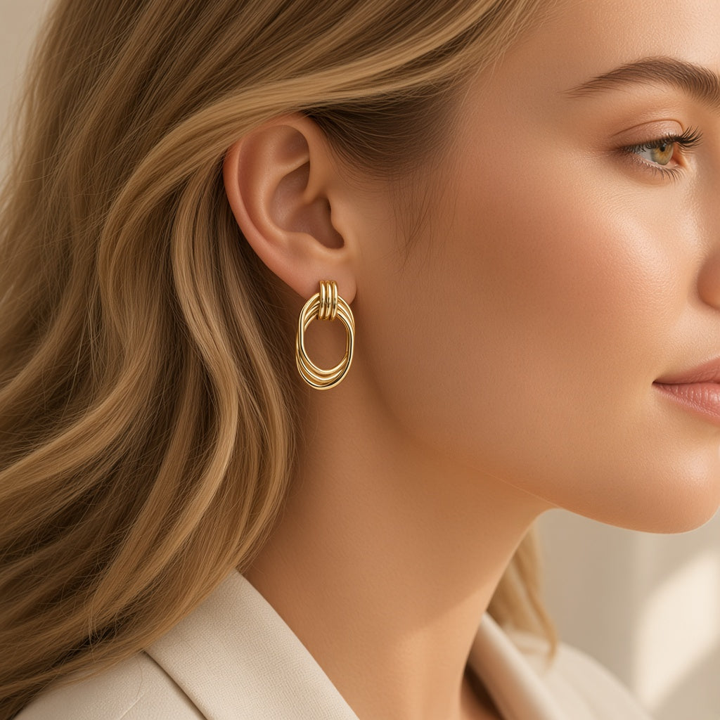 Layered Oval Hoop Earrings – Gold Multi-Ring Statement