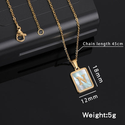 Bubble Letter Necklace Gold Shell Inlaid Titanium Steel English Pendant Necklace