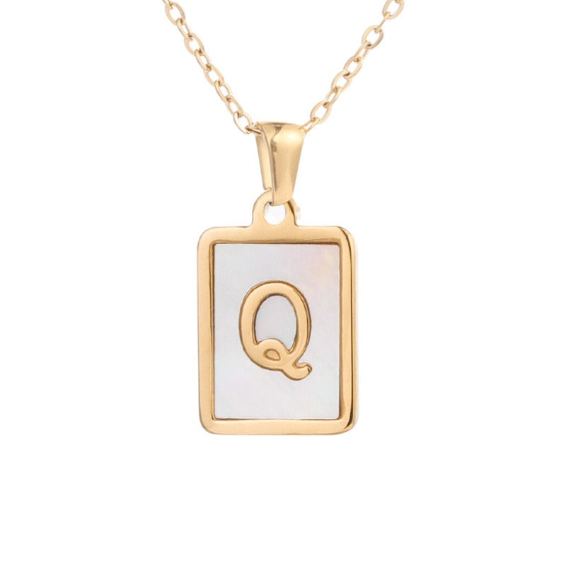 Bubble Letter Necklace Gold Shell Inlaid Titanium Steel English Pendant Necklace