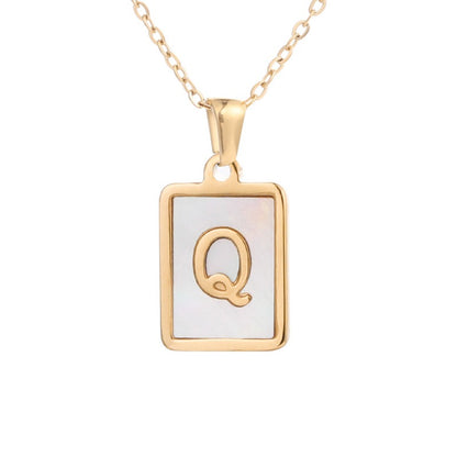 Bubble Letter Necklace Gold Shell Inlaid Titanium Steel English Pendant Necklace