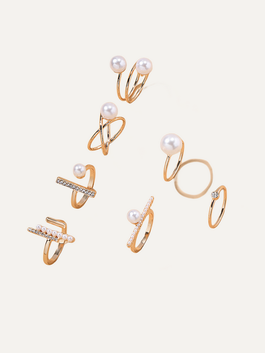 Simple Pearl Stacking Ring Sets for Women