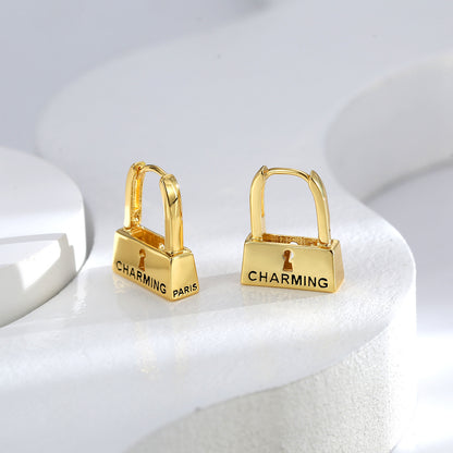 Creative Lock Gold Hoops Earrings For Women Trendy