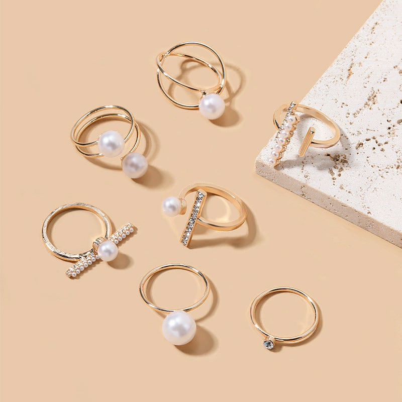 Simple Pearl Stacking Ring Sets for Women