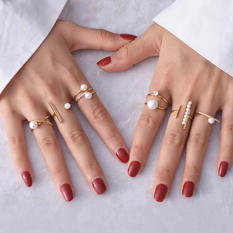 Simple Pearl Stacking Ring Sets for Women