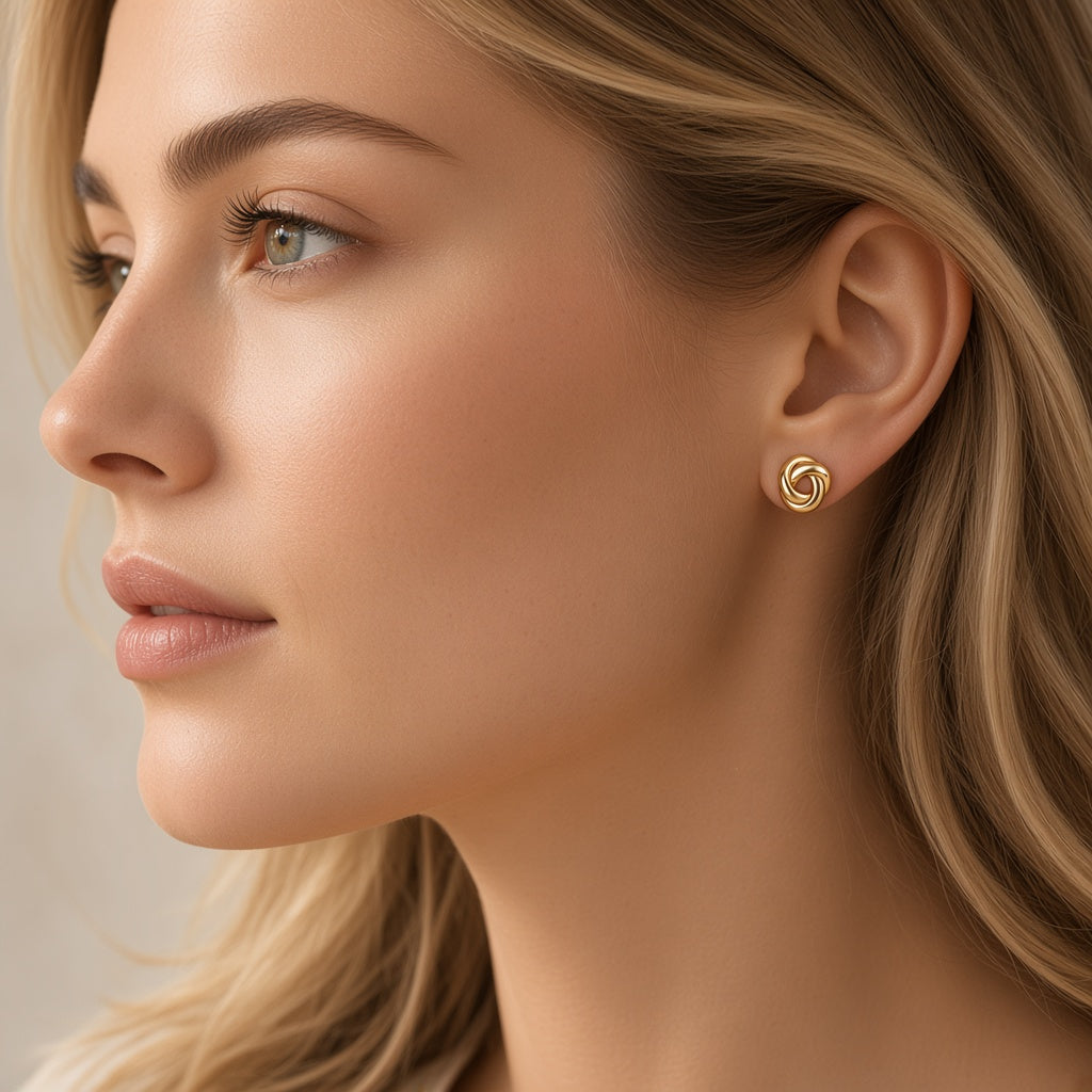 Love Knot Stud Earrings – Gold Polished Interlaced Design