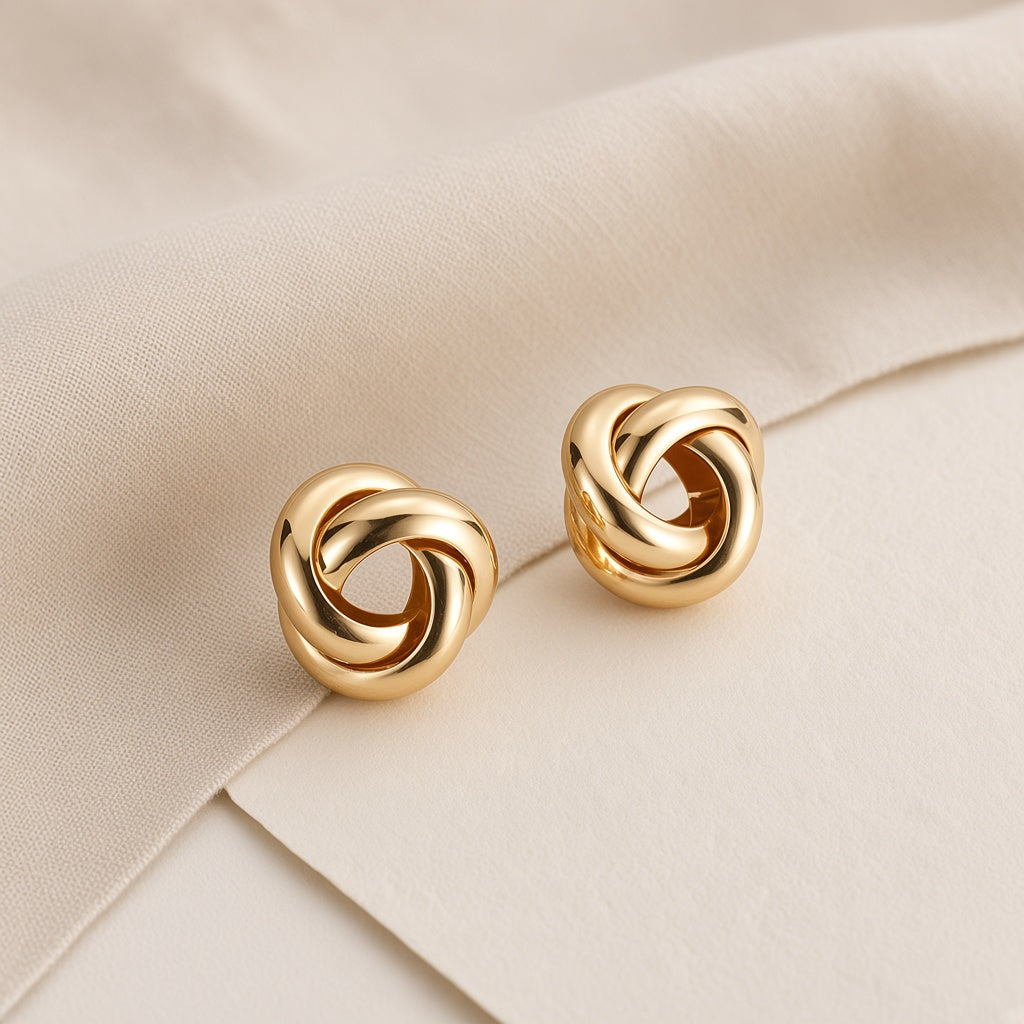Love Knot Stud Earrings – Gold Polished Interlaced Design