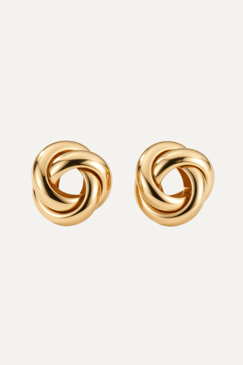 Love Knot Stud Earrings – Gold Polished Interlaced Design