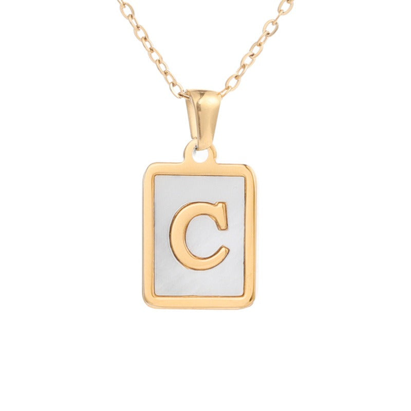 Bubble Letter Necklace Gold Shell Inlaid Titanium Steel English Pendant Necklace