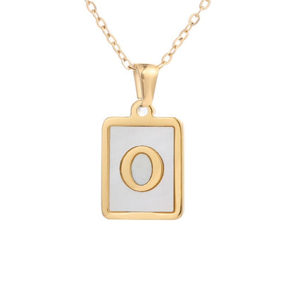 Bubble Letter Necklace Gold Shell Inlaid Titanium Steel English Pendant Necklace