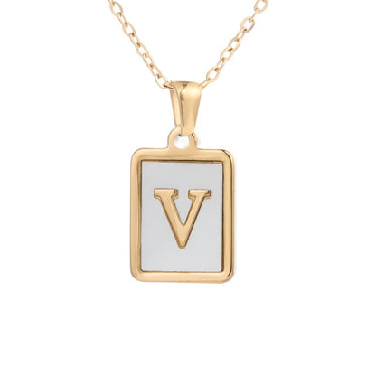 Bubble Letter Necklace Gold Shell Inlaid Titanium Steel English Pendant Necklace