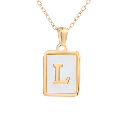 Bubble Letter Necklace Gold Shell Inlaid Titanium Steel English Pendant Necklace