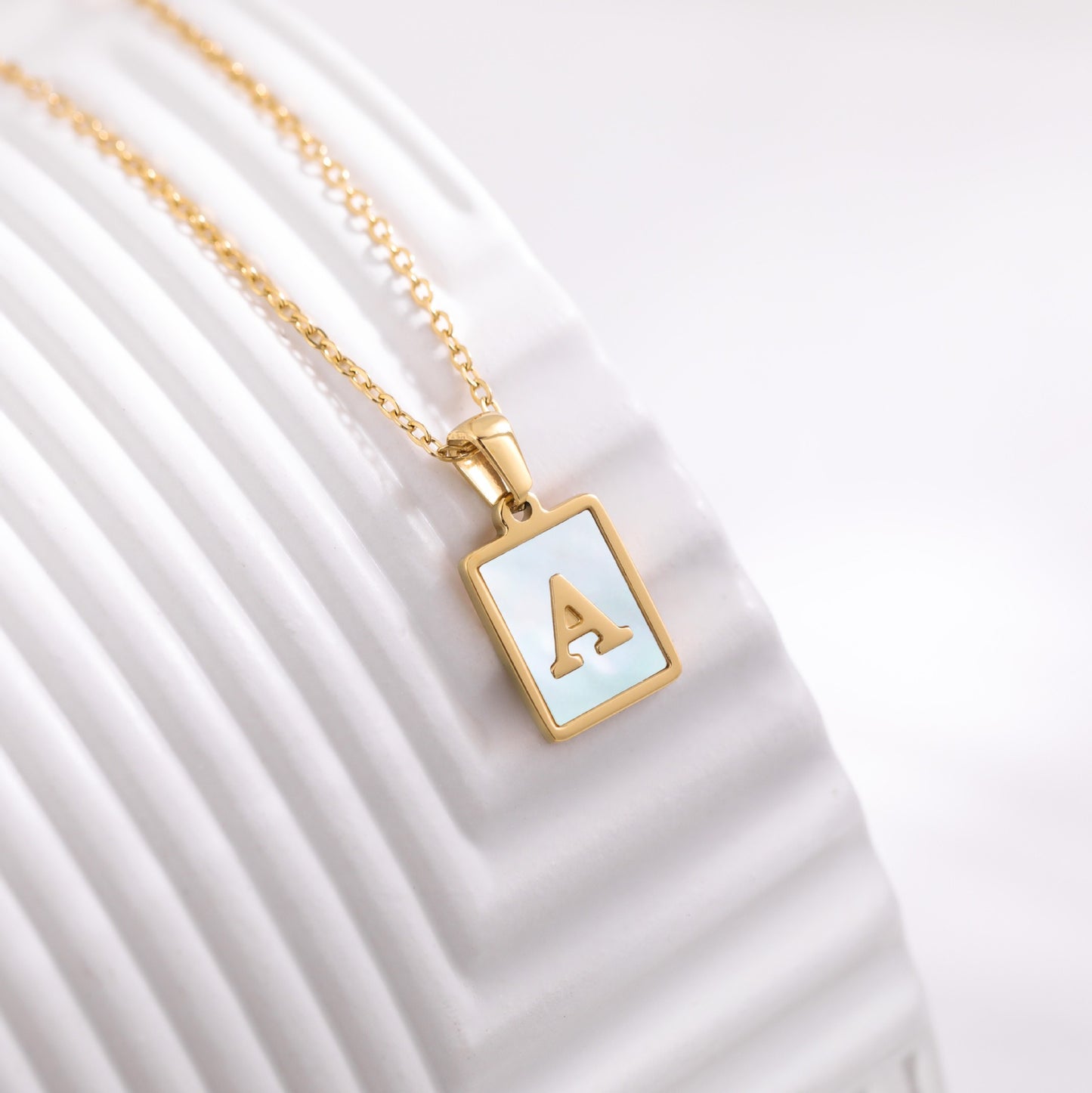 Bubble Letter Necklace Gold Shell Inlaid Titanium Steel English Pendant Necklace