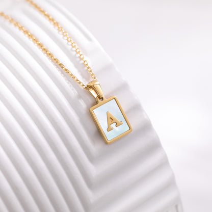 Bubble Letter Necklace Gold Shell Inlaid Titanium Steel English Pendant Necklace