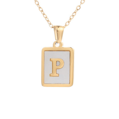 Bubble Letter Necklace Gold Shell Inlaid Titanium Steel English Pendant Necklace