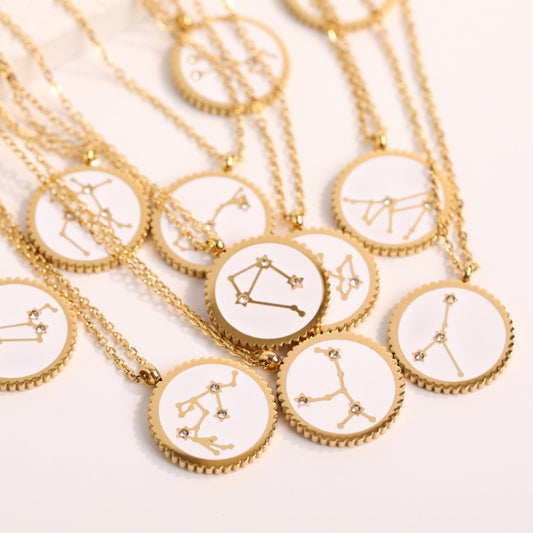 Twelve Constellation 12 Constellation Star Map Pendant Round Card Necklace