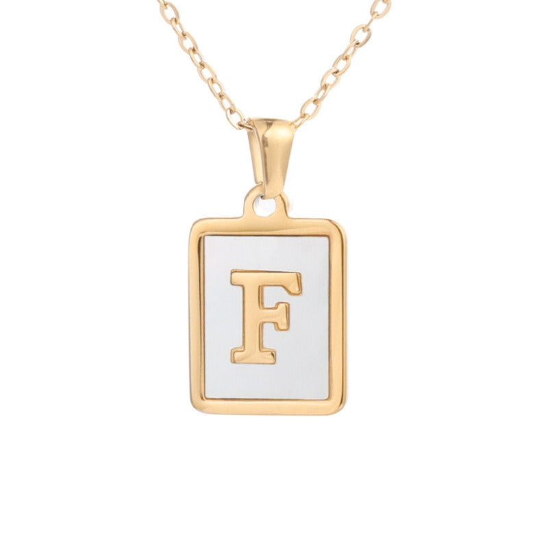 Bubble Letter Necklace Gold Shell Inlaid Titanium Steel English Pendant Necklace