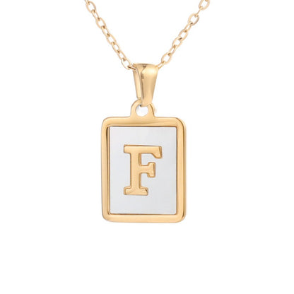 Bubble Letter Necklace Gold Shell Inlaid Titanium Steel English Pendant Necklace