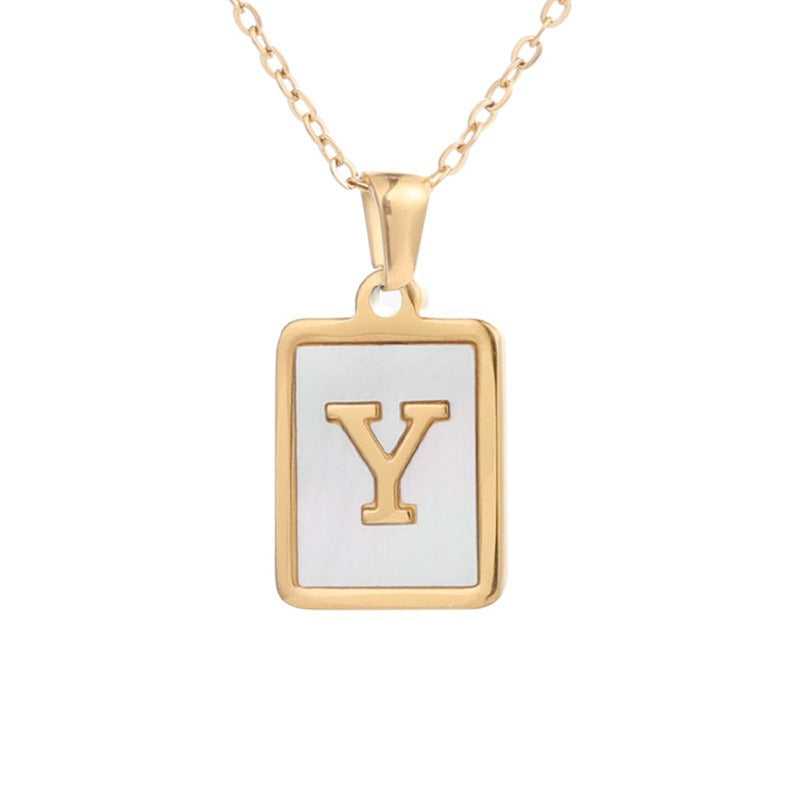 Bubble Letter Necklace Gold Shell Inlaid Titanium Steel English Pendant Necklace