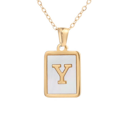 Bubble Letter Necklace Gold Shell Inlaid Titanium Steel English Pendant Necklace