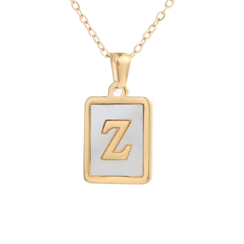 Bubble Letter Necklace Gold Shell Inlaid Titanium Steel English Pendant Necklace