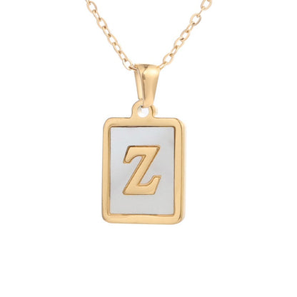 Bubble Letter Necklace Gold Shell Inlaid Titanium Steel English Pendant Necklace