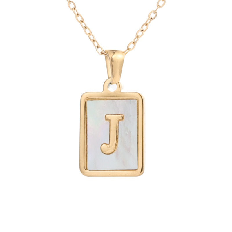 Bubble Letter Necklace Gold Shell Inlaid Titanium Steel English Pendant Necklace