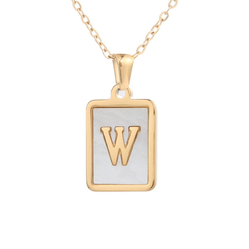 Bubble Letter Necklace Gold Shell Inlaid Titanium Steel English Pendant Necklace