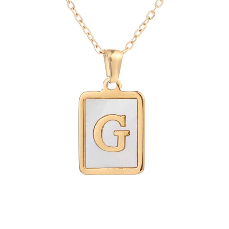 Bubble Letter Necklace Gold Shell Inlaid Titanium Steel English Pendant Necklace