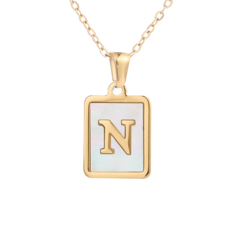 Bubble Letter Necklace Gold Shell Inlaid Titanium Steel English Pendant Necklace