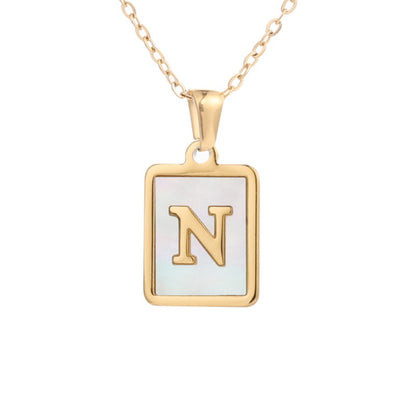 Bubble Letter Necklace Gold Shell Inlaid Titanium Steel English Pendant Necklace