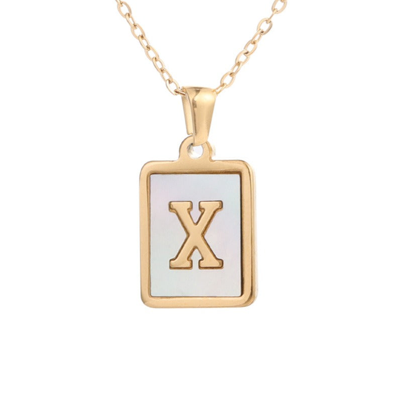 Bubble Letter Necklace Gold Shell Inlaid Titanium Steel English Pendant Necklace