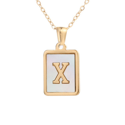 Bubble Letter Necklace Gold Shell Inlaid Titanium Steel English Pendant Necklace