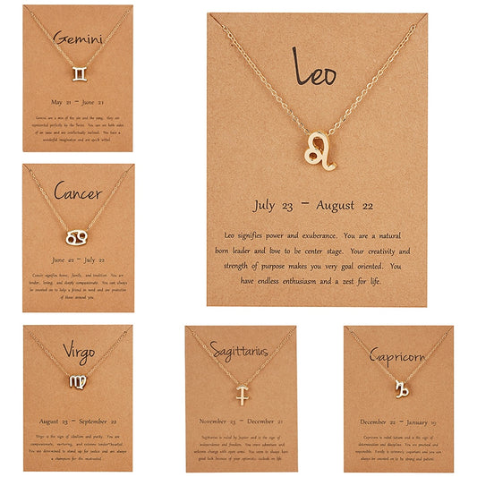 12 Constellation Necklaces Pendant Charm Gold Necklaces for Women Jewelry Cardboard